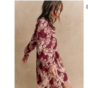 Sezane Burgundy and Cream Floral Dress